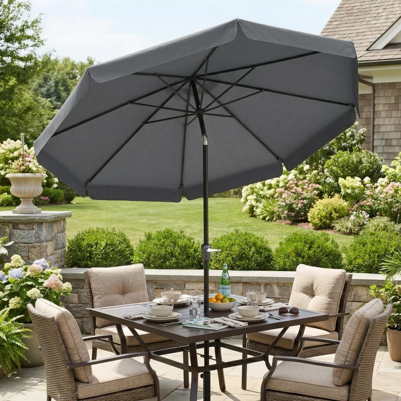 Outsunny 8.5 ft Outdoor Market Table Umbrella, Round Patio Umbrella with Tilt and Crank for Garden, Backyard, Deck, Dark Grey
