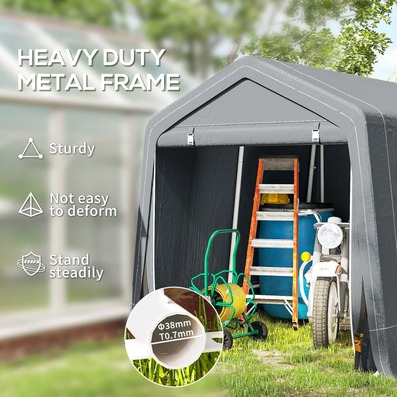 Outsunny 7.9' x 6.6' Garden Storage Tent, Patio Storage Shelter w/ Metal Frame and Double Zipper Doors, Dark Grey
