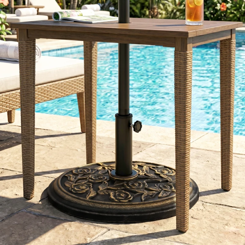 Outsunny 20 lbs Resin Round Patio Umbrella Base 18" Outdoor Decorative Cast Stone Parasol Stand Market Garden Umbrella Holder, Bronze