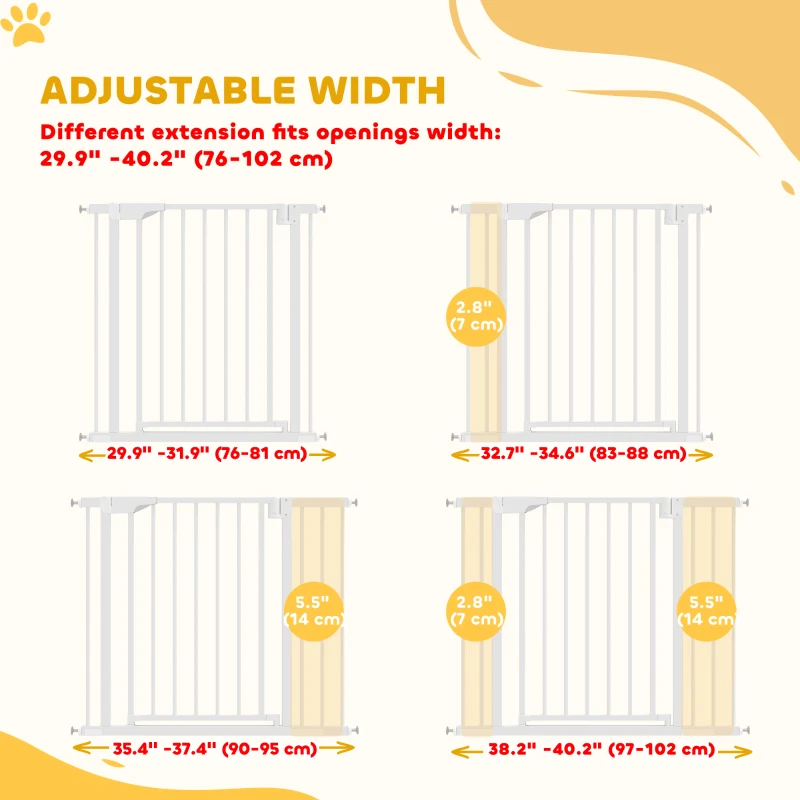 PawHut Baby Gate, Pet Safety Gate Pressure Fit, Wide with Two-Way Open, Auto-Close for Stair, Doorways, Hallways, 30"H, White