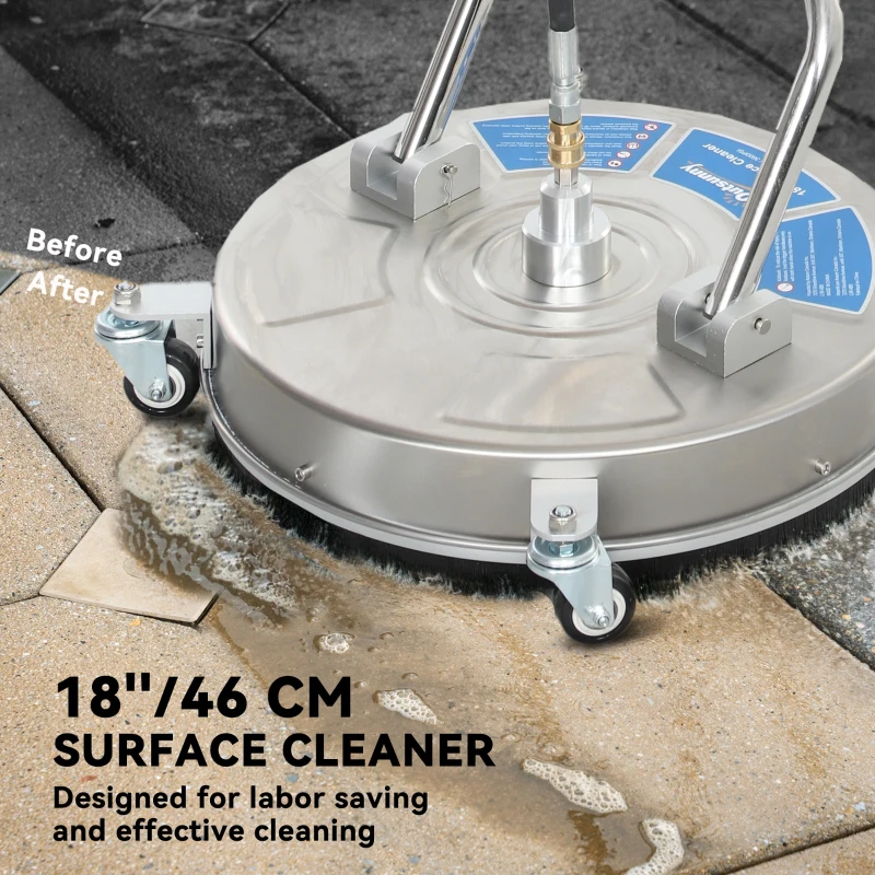 Outsunny 18" Pressure Washer Surface Cleaner with 4 Wheels, Stainless Steel Power Washer Surface Cleaner with 1/4" Quick Connector, 2 Handles, 3600 PSI, Silver