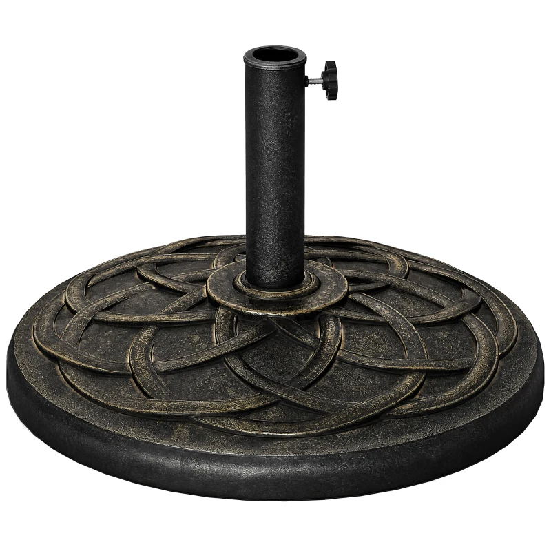 Outsunny 42 lbs Resin Round Market Umbrella Base Holder 22" Decorative Parasol Stand for Patio, Outdoor, Backyard, Bronze