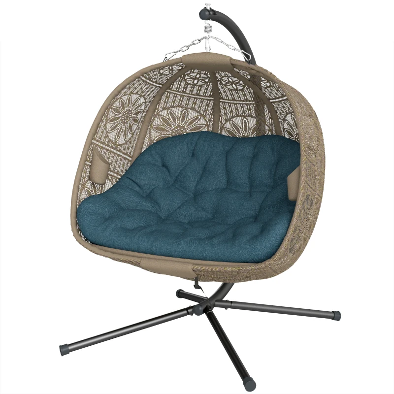 Outsunny Hanging Egg Chair with Stand, Foldable Basket Swing Chair with Removable Washable Cushion, Dark Grey