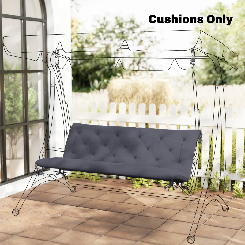 Outsunny 3 Seater Outdoor Seat Pads Bench Swing Chair Replacement Cushions Backrest for Patio Garden, Dark Grey
