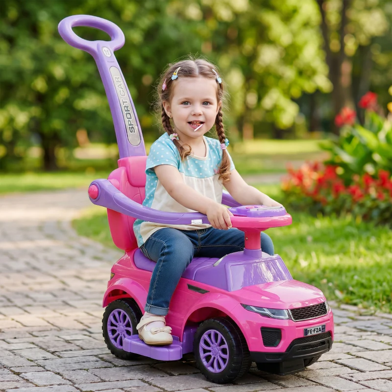 Aosom 3 in 1 Kid Ride on Push Car, Toddlers Sliding Walking Car, with Horn, Under Seat Storage, for 18-36 Months, Pink