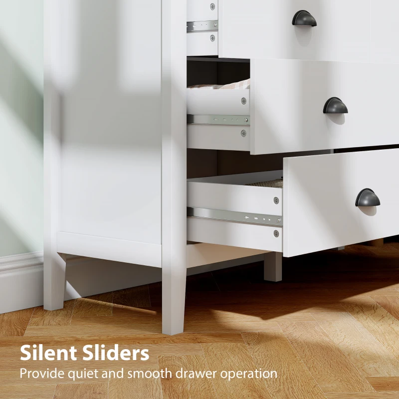 HOMCOM Chest of Drawers with Quiet Slides, Modern 6 Drawer Dresser for Bedroom, Closet, Living Room, Entryway, White