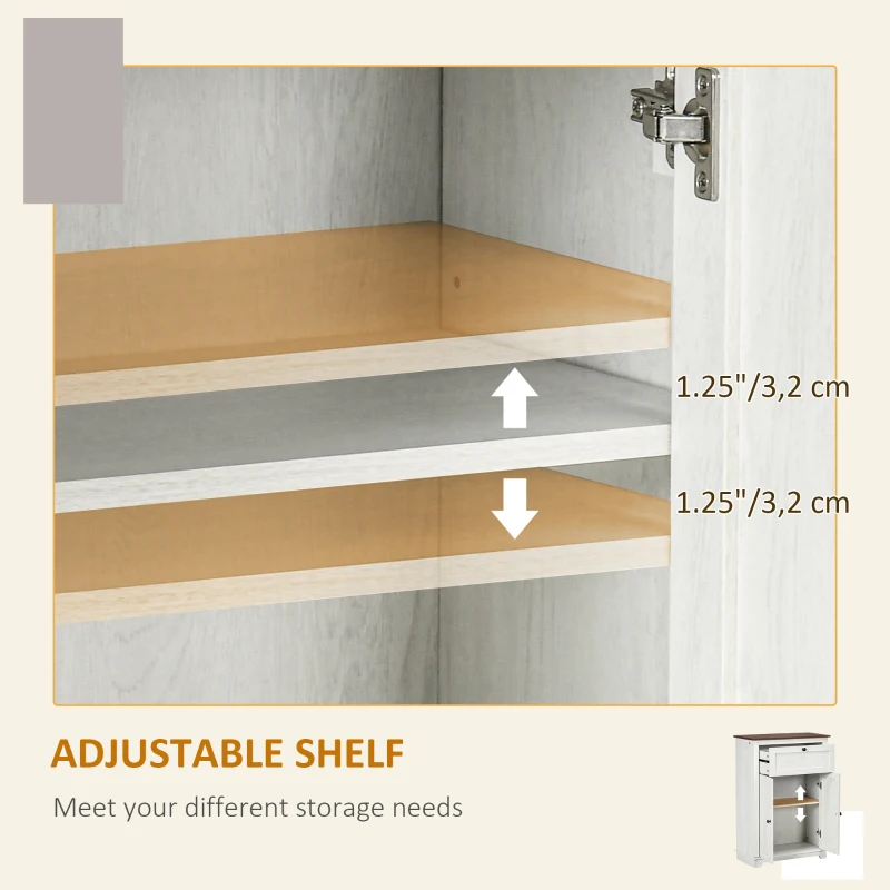 HOMCOM Farmhouse Sideboard Storage Cabinet with Doors and Drawer for Kitchen, Living room, 23.6" x 11.8" x 34.4", White