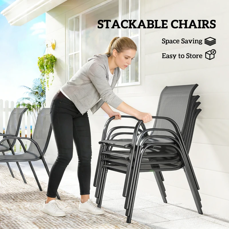 Outsunny 7 Pieces Outdoor Dining Set for 6, Patio Furniture Set with Rectangular Patio Table and Stackable Chairs, Light Grey