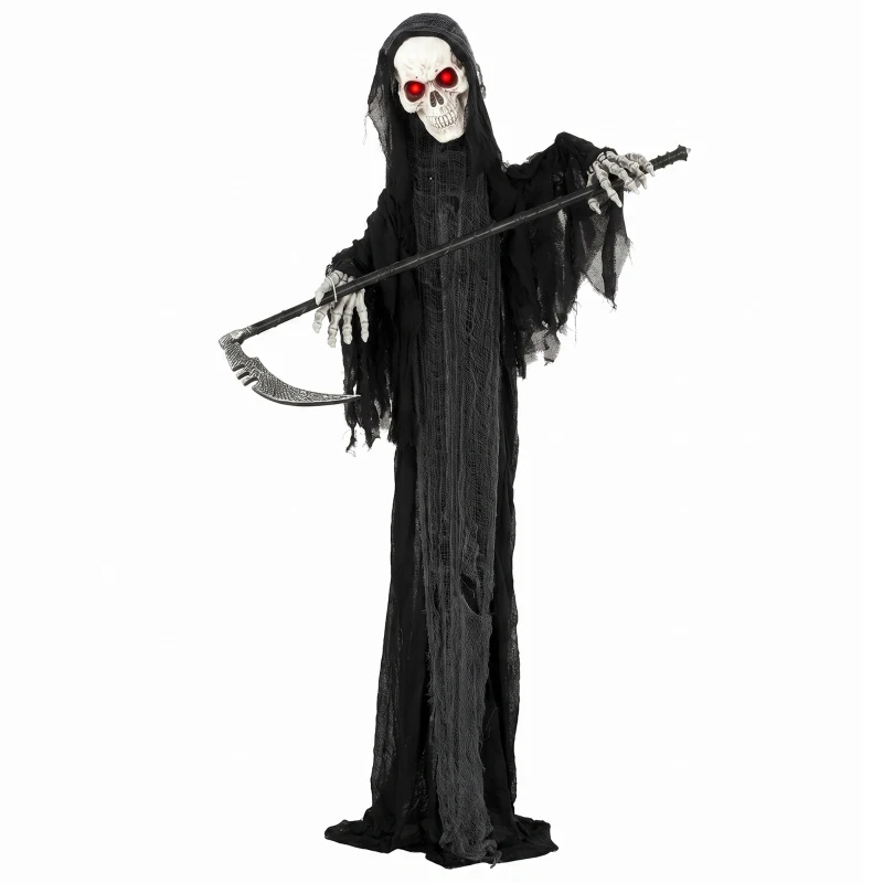 HOMCOM 6FT Life Size Halloween Animatronics, Animated Grim Reaper Halloween Decorations with Sound Touch Activated and LED Eyes