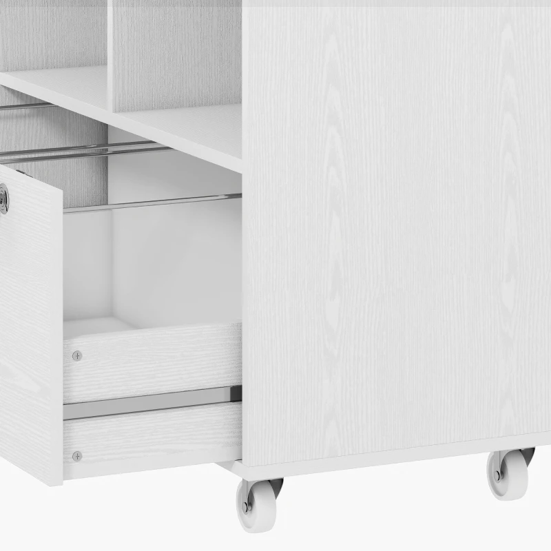 HOMCOM File Cabinet, 2 Drawer Mobile Lateral Filing Cabinet Printer Stand with Lock, Charging Station, Hanging Bars, White