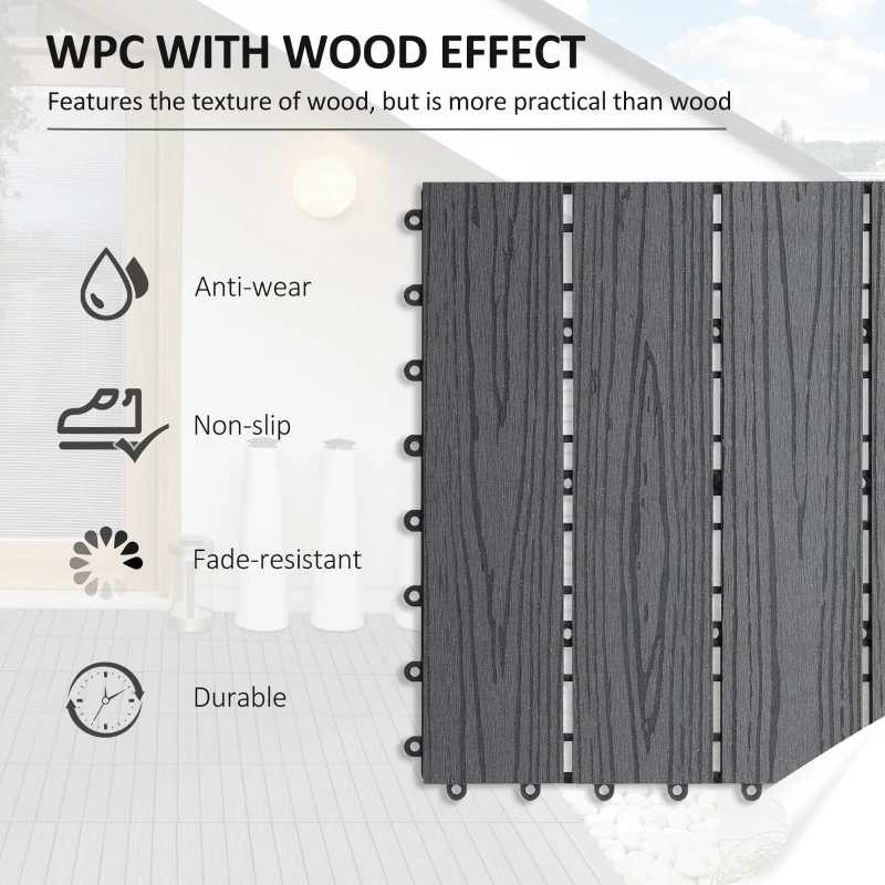 Outsunny Outdoor Tiles, 11 Pack 12" x 12" WPC Interlocking Deck Tiles Waterproof and Non-slip