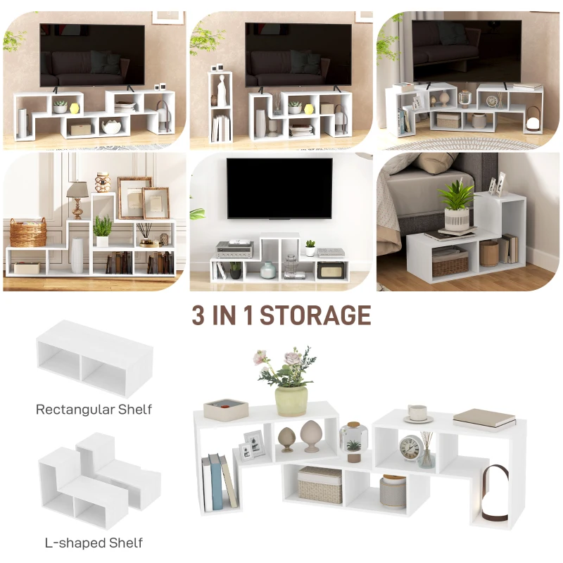 HOMCOM TV Stand for TVs up to 75", 3-Piece Modular TV Console with Open Storage Shelves, White