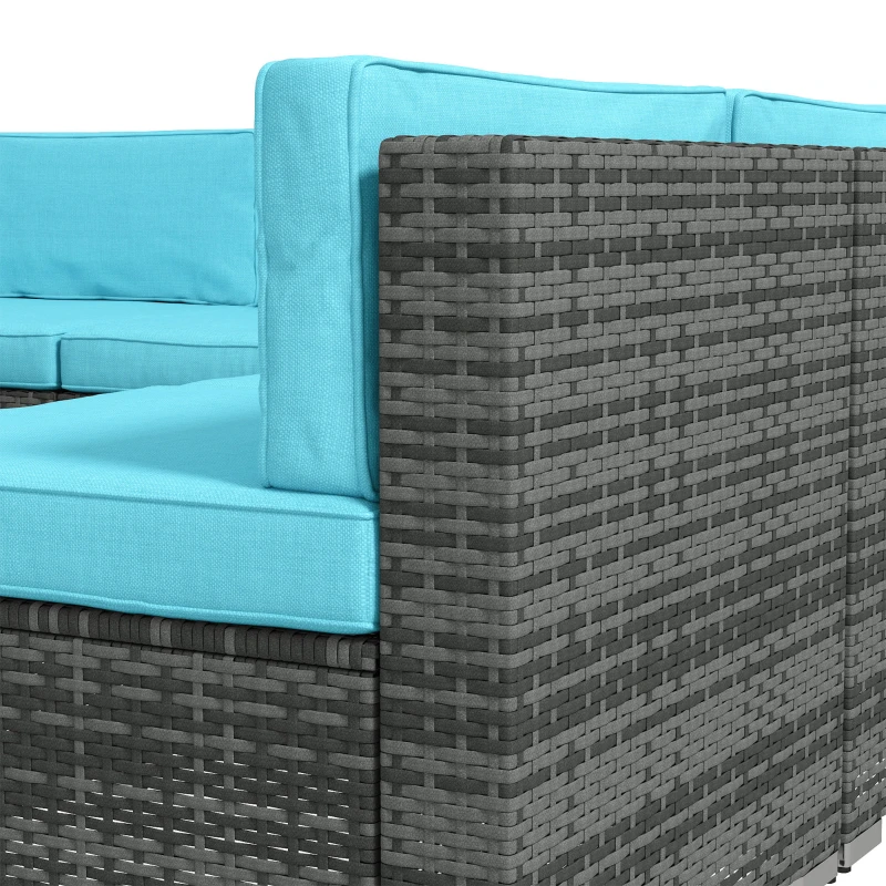 Outsunny 7 Pieces Outdoor Rattan Furniture Set, Patio Wicker Sectional Conversation Sofa Set, Blue