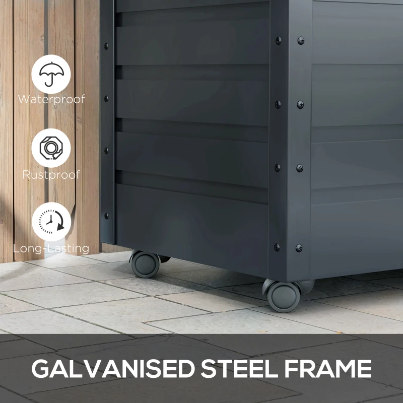 Outsunny 78 Gallon Garden Storage Box, Waterproof Outdoor Storage Container with Wheels and Handles, Dark Grey