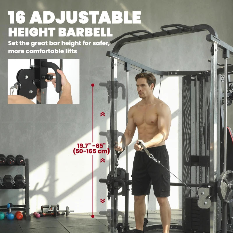 Soozier Home Multi Gym Smith Machine with 143LBS Weight Stack, Cable Pulley System, Chest Station, Preacher Pad, Leg Developer