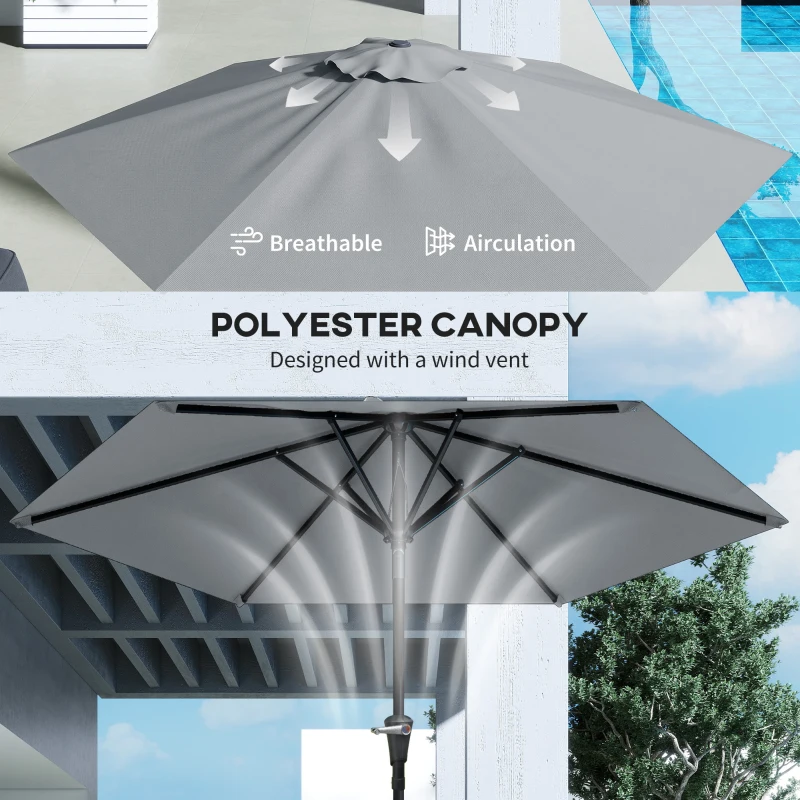 Outsunny Patio Sun Umbrella, Outdoor Parasol with 6 Ribs, Light Grey
