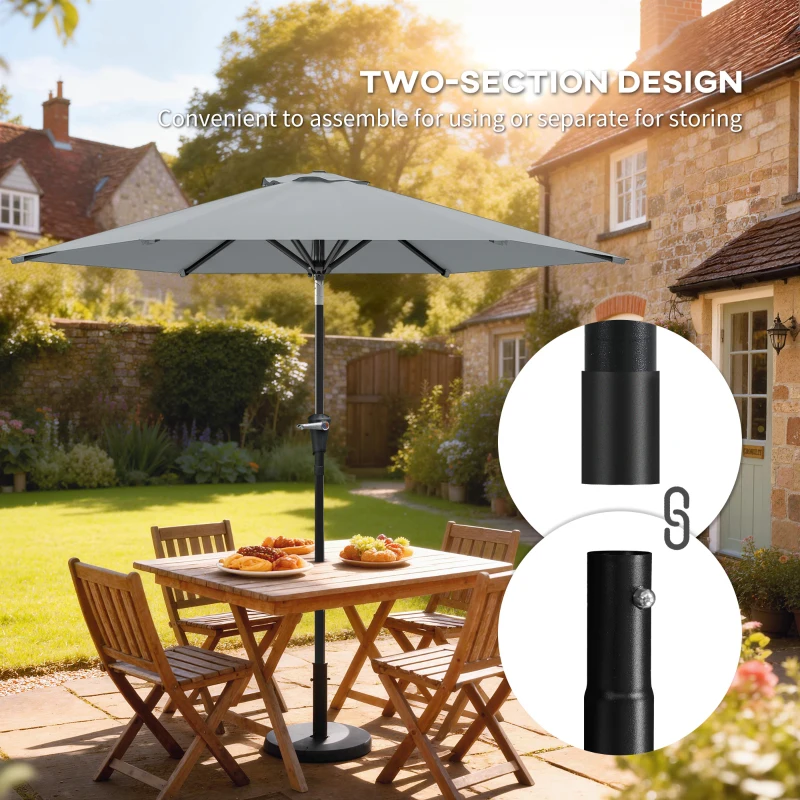 Outsunny Patio Sun Umbrella, Outdoor Parasol with 6 Ribs, Light Grey