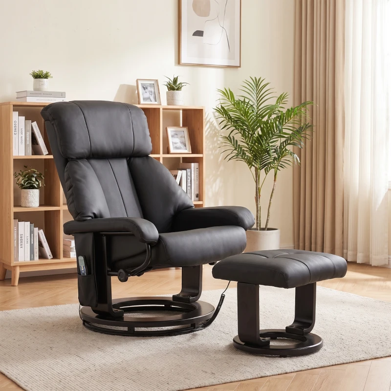HOMCOM Massage Recliner Chair with Ottoman, 360° Swivel Recliner and Footstool, 10-Point Vibration, Black