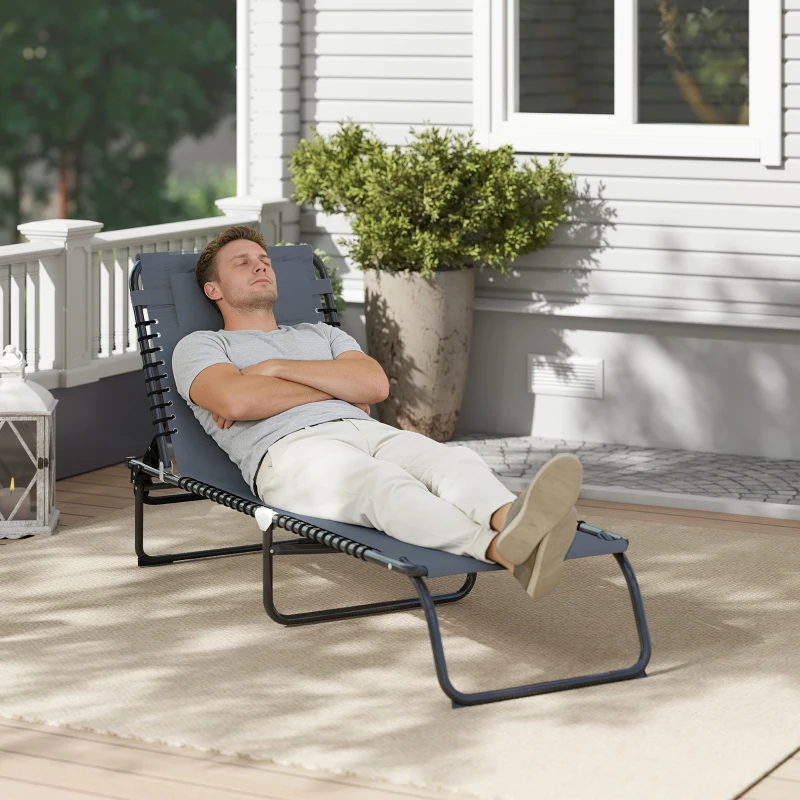 Outsunny Folding Chaise Lounge Pool Chair with 4-Position Reclining Back, Breathable Mesh & Bungee Seat, Gray