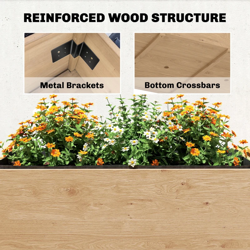 Outsunny Wooden Raised Garden Bed, 2-Tier Raised Planter with Storage Shelf, Side Board, Drainage Holes and Liner
