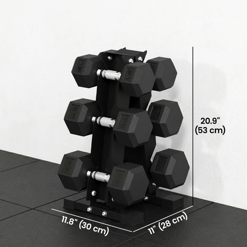 Soozier Hex Dumbbell Weight Set with Vertical Rack, 120lbs Rubber-Coated Dumbbells with Non-Slip Handles