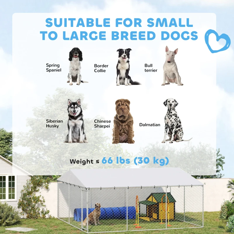 PawHut 14.8' x 14.8' x 7.1' Dog Kennel Outdoor for Small Medium Large Dogs with Waterproof Cover, Silver