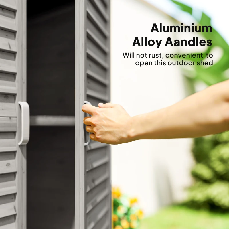 Outsunny Wooden Garden Storage Shed Kit Wood Garage Tool Organisation Cabinet with 2 Door , 34" x 18" x 38", Grey