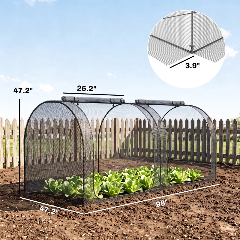Outsunny 8' x 4' Crop Cage, Plant Protection Tent with Two Zippered Doors, Steel Frame, Storage Bag and 4 Ground Stakes, for Garden, Yard, Lawn, Black