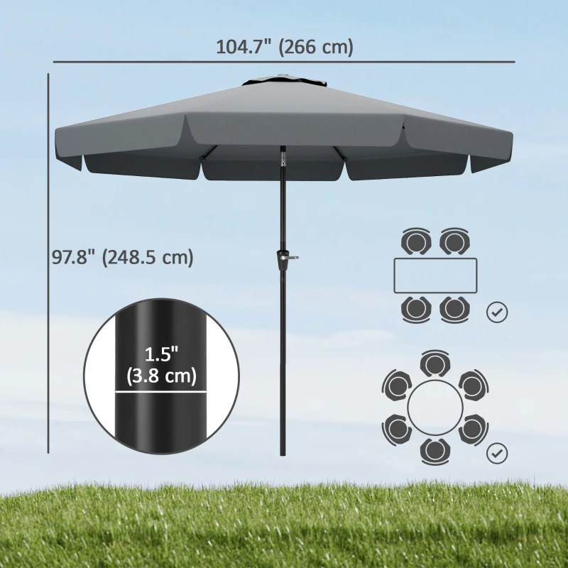 Outsunny 8.5 ft Outdoor Market Table Umbrella, Round Patio Umbrella with Tilt and Crank for Garden, Backyard, Deck, Dark Grey