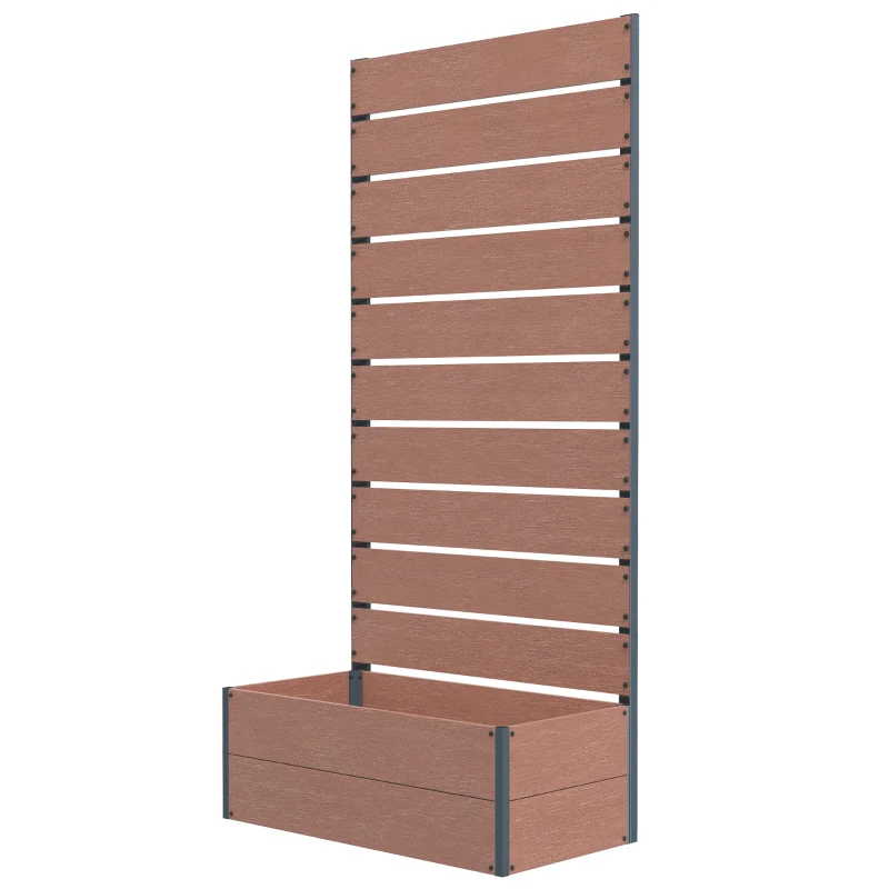 Outsunny Raised Garden Bed with Trellis, Freestanding Elevated Planter Box for Climbing Vines, 28" x 15" x 59", Light Brown
