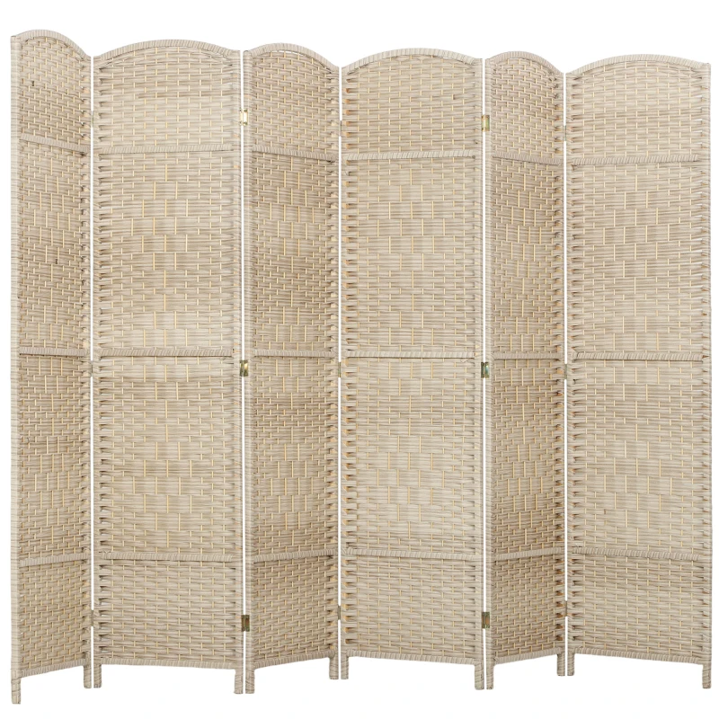 HOMCOM 6 Ft Tall Folding Room Divider, 6 Panel Portable Privacy Screen, Hand-Woven Partition Wall Divider, Light Oak
