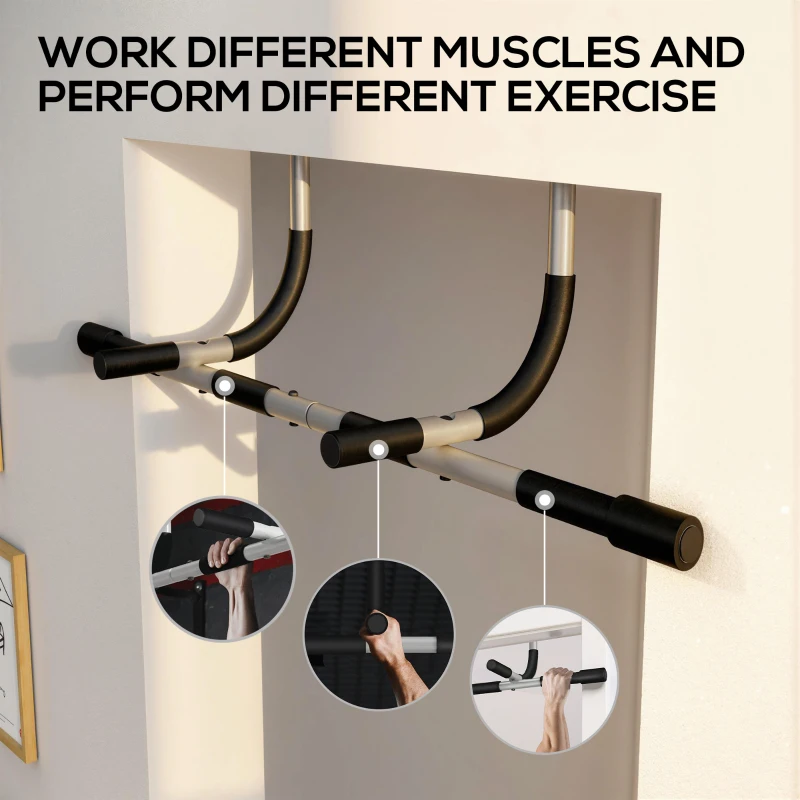 Soozier Pull-Up Bar for Doorway, Home Fitness Door Horizontal Chin up Bar for Indoor Gym Upper Body Workout, Grey