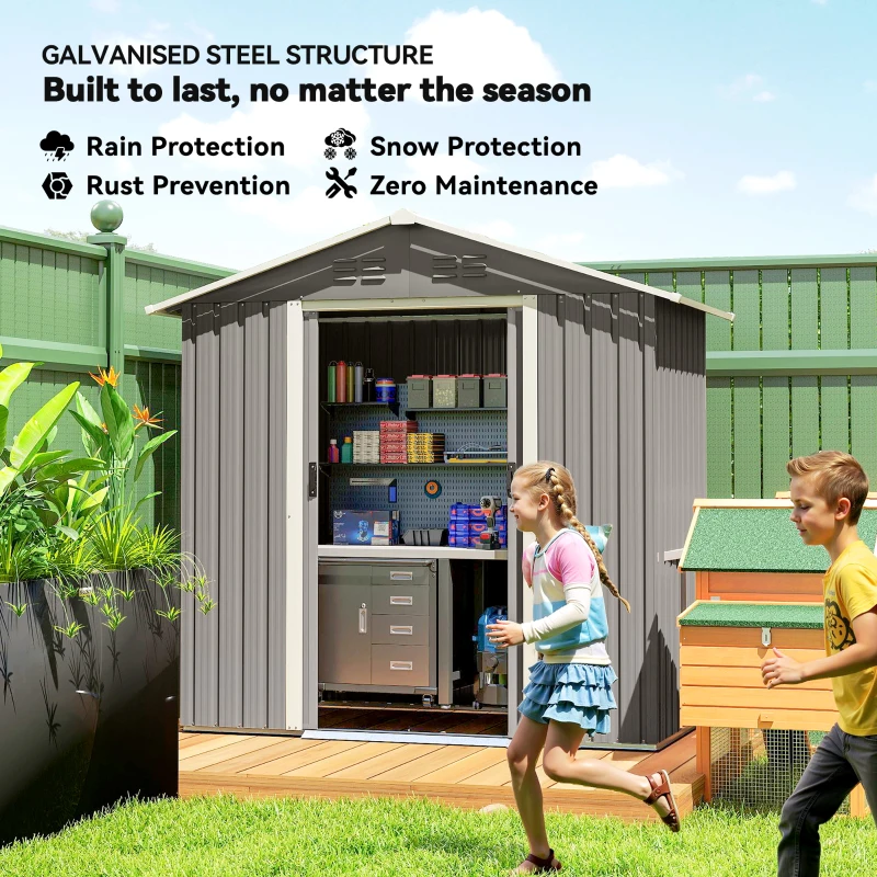 Outsunny 6.5x3.5ft Metal Garden Storage Shed for Outdoor Tool Storage with Double Sliding Doors and Vents, Light Grey