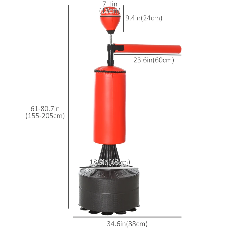 Soozier Freestanding Boxing Punch Bag Stand with 360° Rotating Flexible Arm, Speed Ball, Waterable and Sandable Base, Red