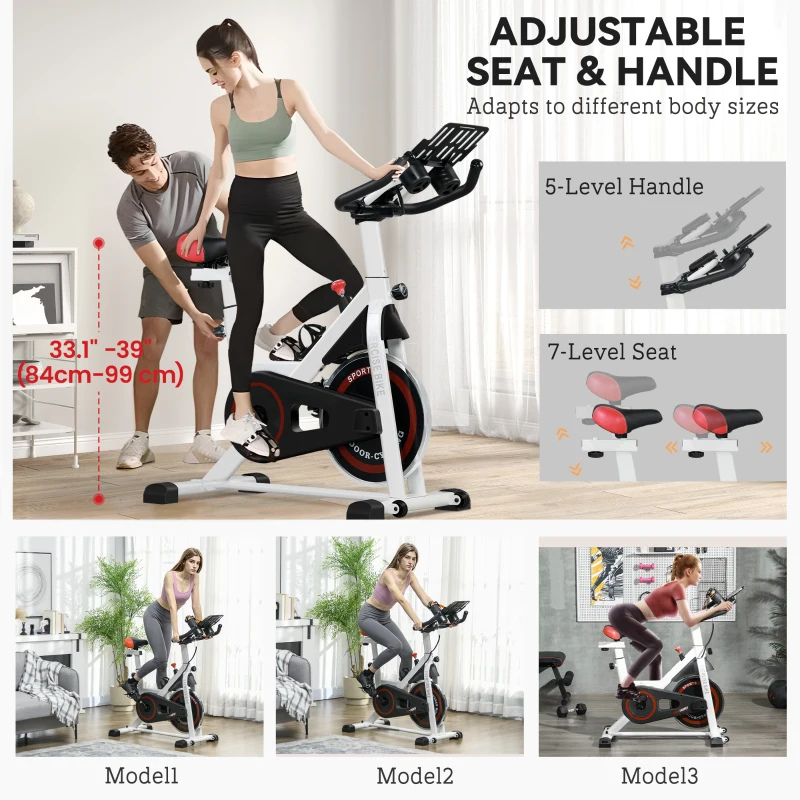 Soozier Adjustable Upright Stationary Exercise Bike w/ LCD Display, Indoor Cycling Bike for Home w/ Adjustable Resistance, White