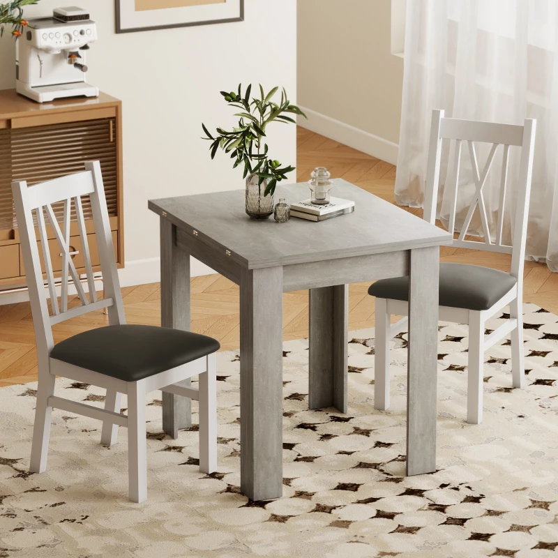 HOMCOM 55" Extendable Dining Table for 4-6, Kitchen Table with Steel Slides and Felt Pads for Small Spaces, Grey