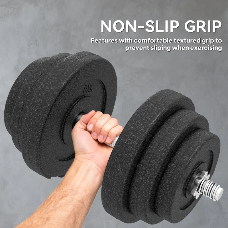 Soozier Adjustable 2 x 44lbs Weight Dumbbell Set for Weight Fitness Training Exercise Fitness Home Gym Equipment, Black (Pair)