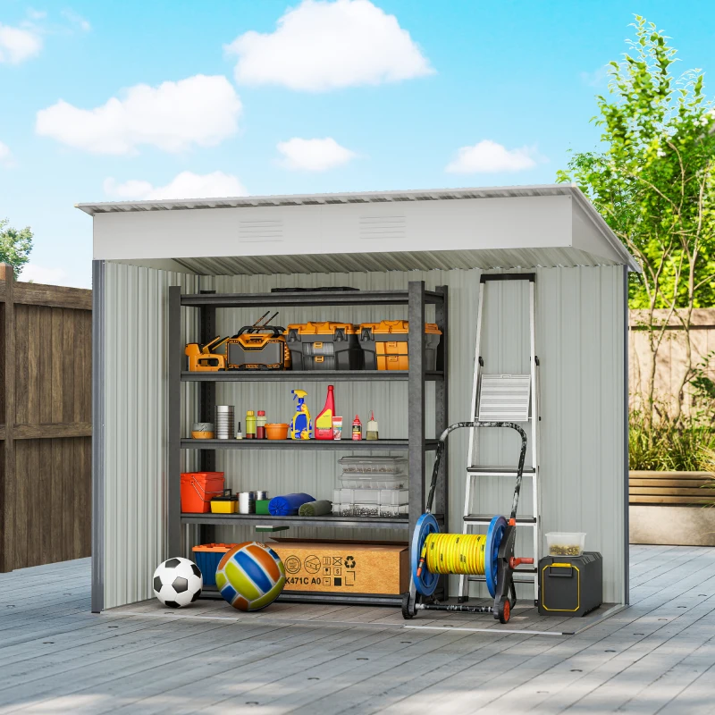 Outsunny 7' x 3.6' Outdoor Storage Shed, Metal Garden Shed with Lockable Sliding Doors and Vents, Grey