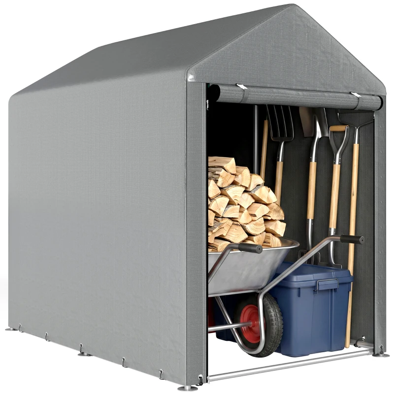 Outsunny 4 x 6ft Outdoor Storage Shed Tent, Portable Shed with Roll-up Door for Motorcycle, Bike, Garden Tools