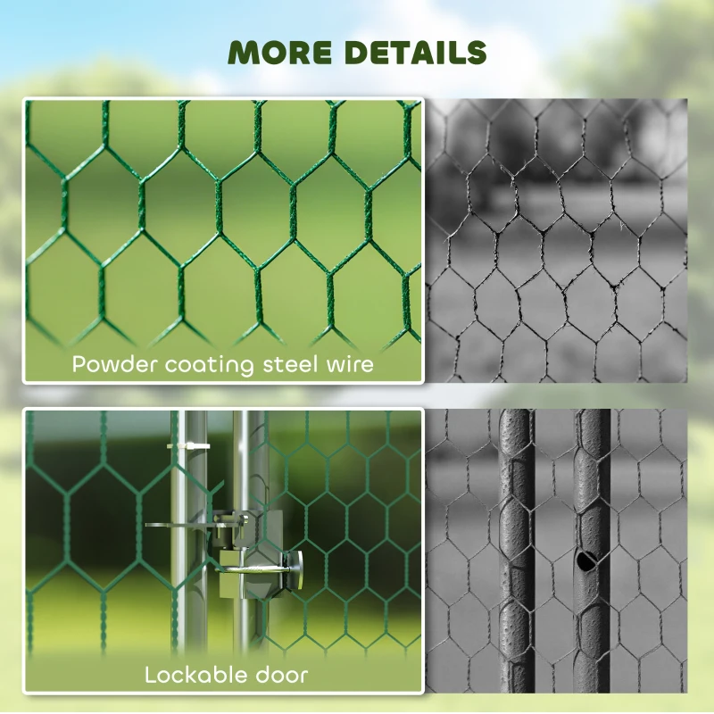 PawHut Metal Chicken Coop with Water- and UV-Protection Cover for Backyard Hen, Duck, Rabbit, 32.8' x 9.8' x 6.4'