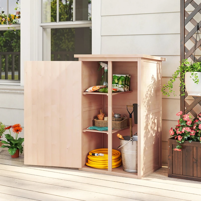 Outsunny 29.9"x21.7"x45.3"Garden Storage Shed with Asphalt Roof, Outdoor Storage Cabinet w/ Shelves, Natural