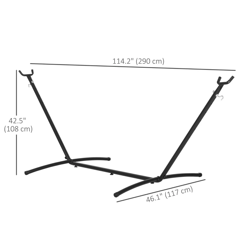 Outsunny 9.5'L Adjustable Hammock Stand Only, Heavy Duty Universal Garden Outdoor Camping Picnic Sun Bed Swing Metal Frame w/ Six Holes to Adjust, Black