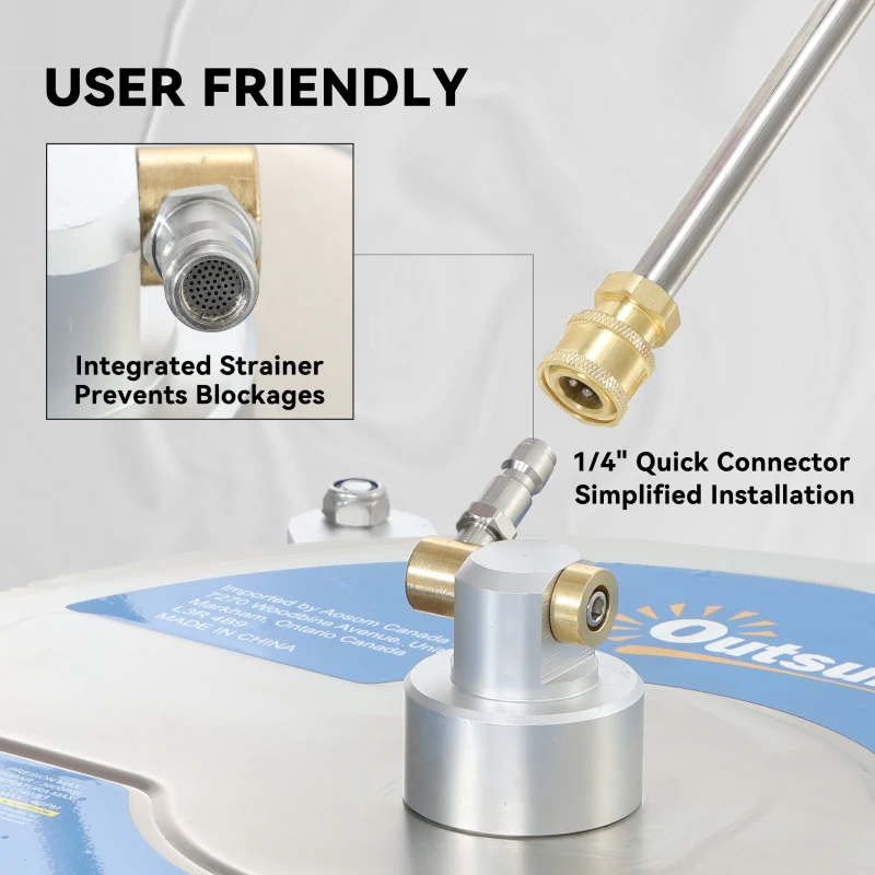 Outsunny 16" Pressure Washer Surface Cleaner with 4 Wheels, Stainless Steel Power Washer Surface Cleaner with 1/4" Quick Connector, 2 Extension Wands, 3600 PSI, Silver