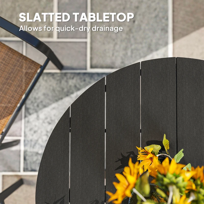 Outsunny 46.5" Outdoor Dining Table for 6, Round Picnic Table with Slatted Top for Balcony, Porch, Black