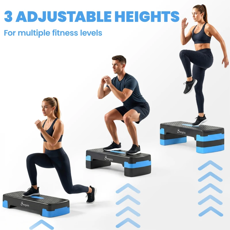 Soozier Aerobic Exercise Step Platform, 4"/6"/8" Adjustable Aerobic Stepper with Risers, Workout Stepper for Home Gym, Blue