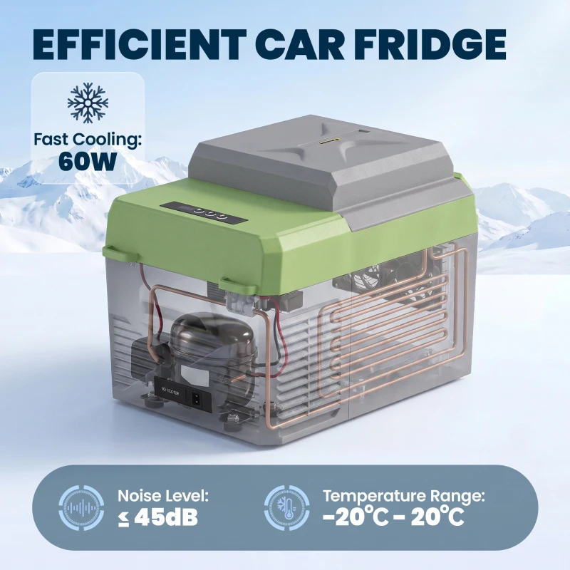 Outsunny 12 Volt Car Refrigerator, 12QT Car Fridge Electric Cooler, 12/24V DC and 110-240V AC, -4℉~68℉, Portable Refrigerator