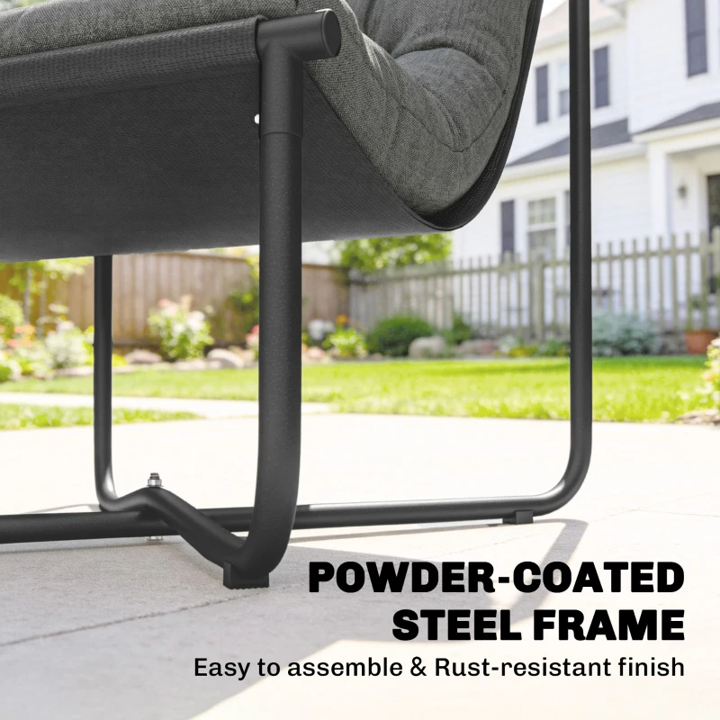 Outsunny Outdoor Patio Chair, Comfy Sling Lounge Chair with Cushion, Breathable Wide Seat, Steel Frame, Dark Grey
