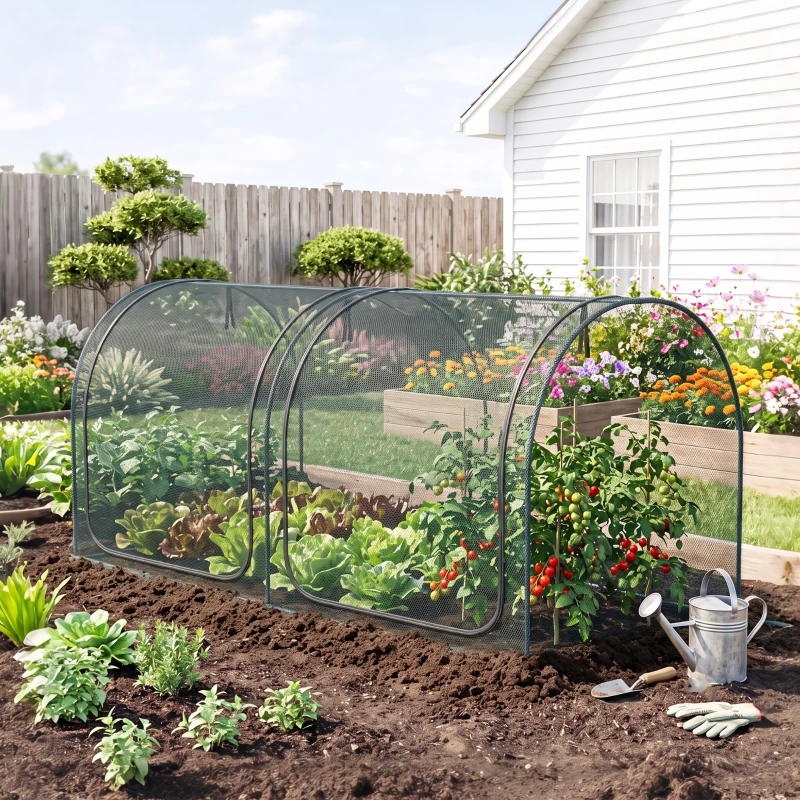 Outsunny 8' x 4' Crop Cage, Plant Protection Tent with Two Zippered Doors, Steel Frame, Storage Bag and 4 Ground Stakes, for Garden, Yard, Lawn, Black