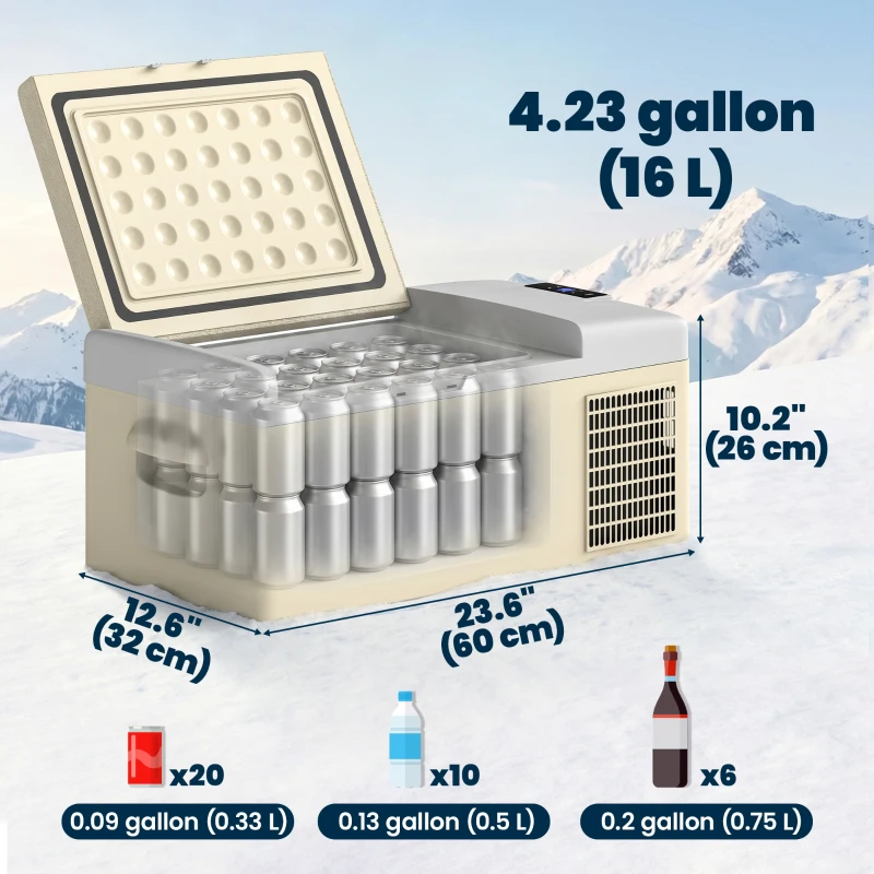 Outsunny 12 Volt Car Refrigerator, 17QT Car Fridge Electric Cooler, 12/24V DC and 100-240V AC, -4℉-50℉, Portable Refrigerator