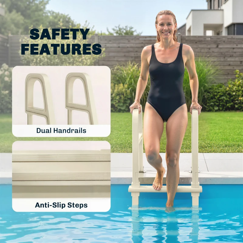 Outsunny Swimming Pool Ladder, 63.4"-69.3" Adjustable 5-Step Pool Stairs with Handrails, Non-Slip Steps, Load Capacity 300 lb